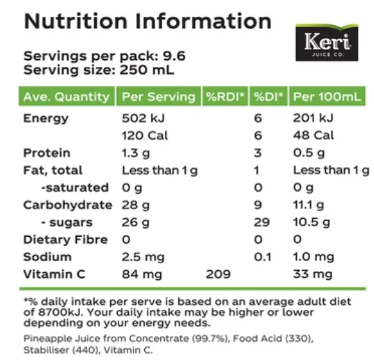 Keri Juice Kitchen Premium Pineapple Juice 2.4l - Cafe Supply