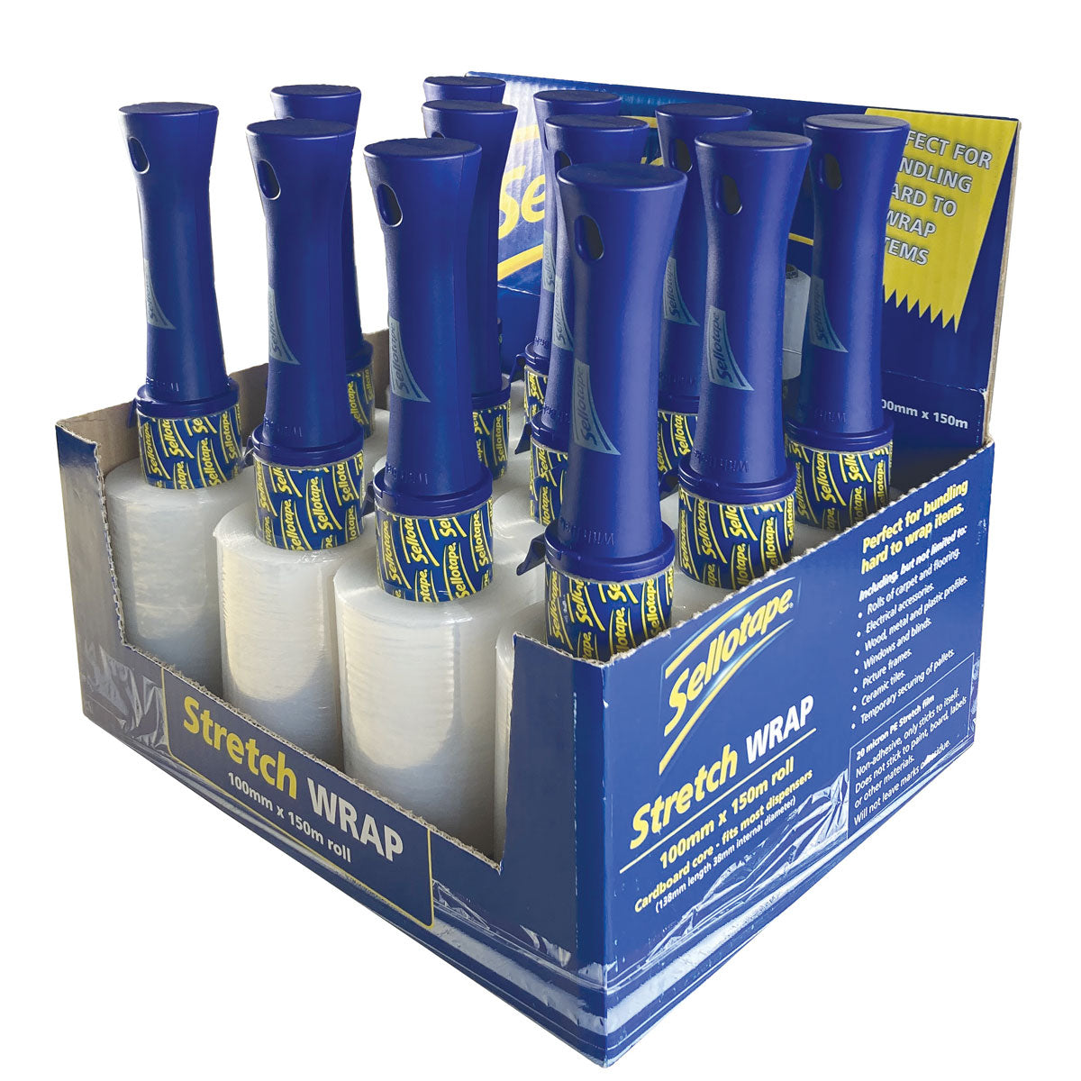 Sellotape Stretch Wrap 100mmx150m on Handle - Cafe Supply