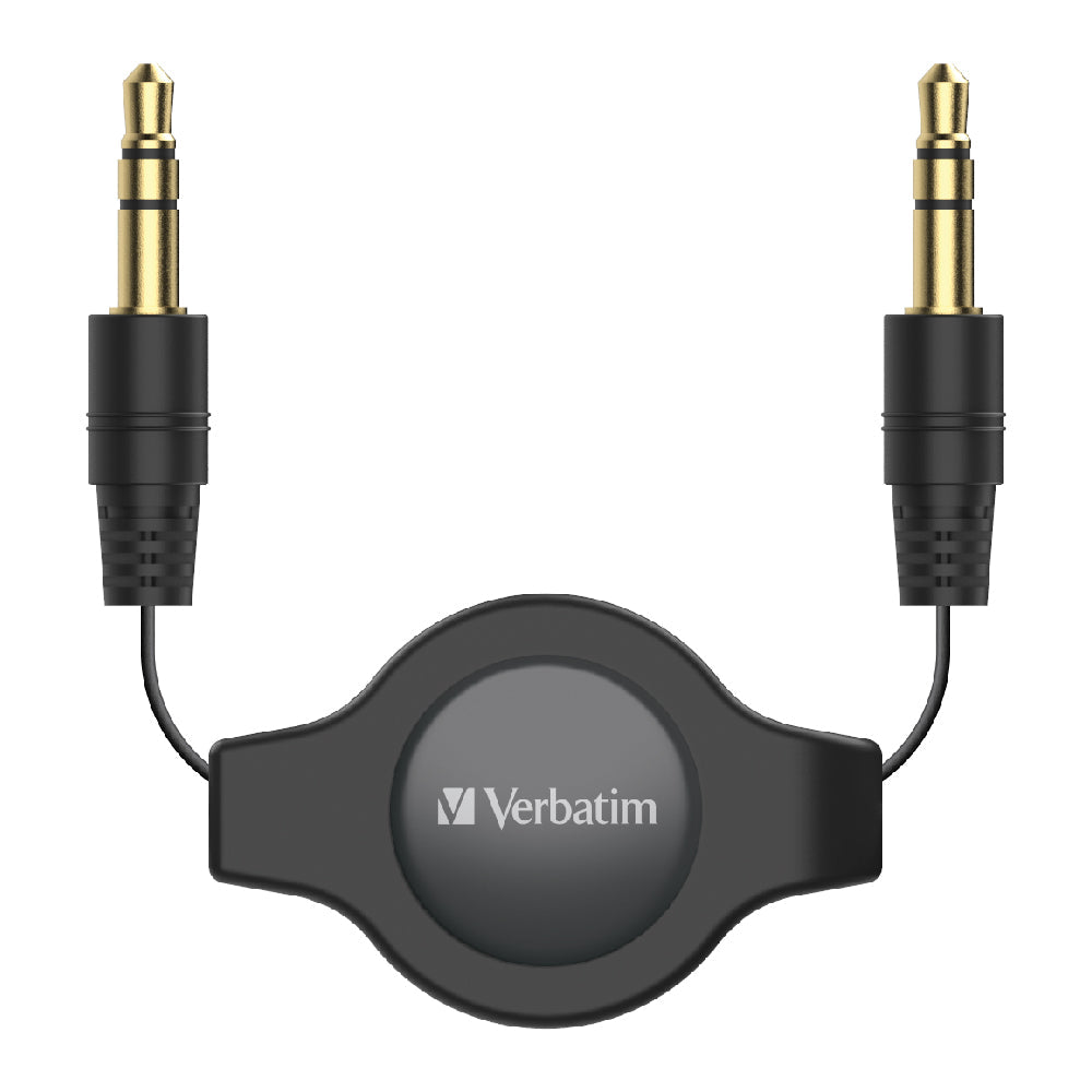 Verbatim Essentials Audio Cable 3.5mm Aux Retractable 75cm Black - Cafe Supply
