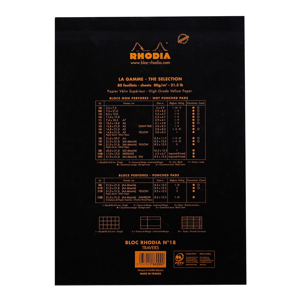 Rhodia Bloc Pad No. 18 A4 Lined Black