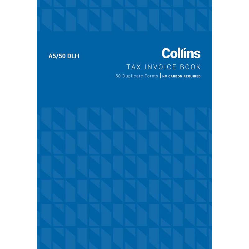 Collins Tax Invoice A5/50DLh Duplicate No Carbon Required top binding - Cafe Supply