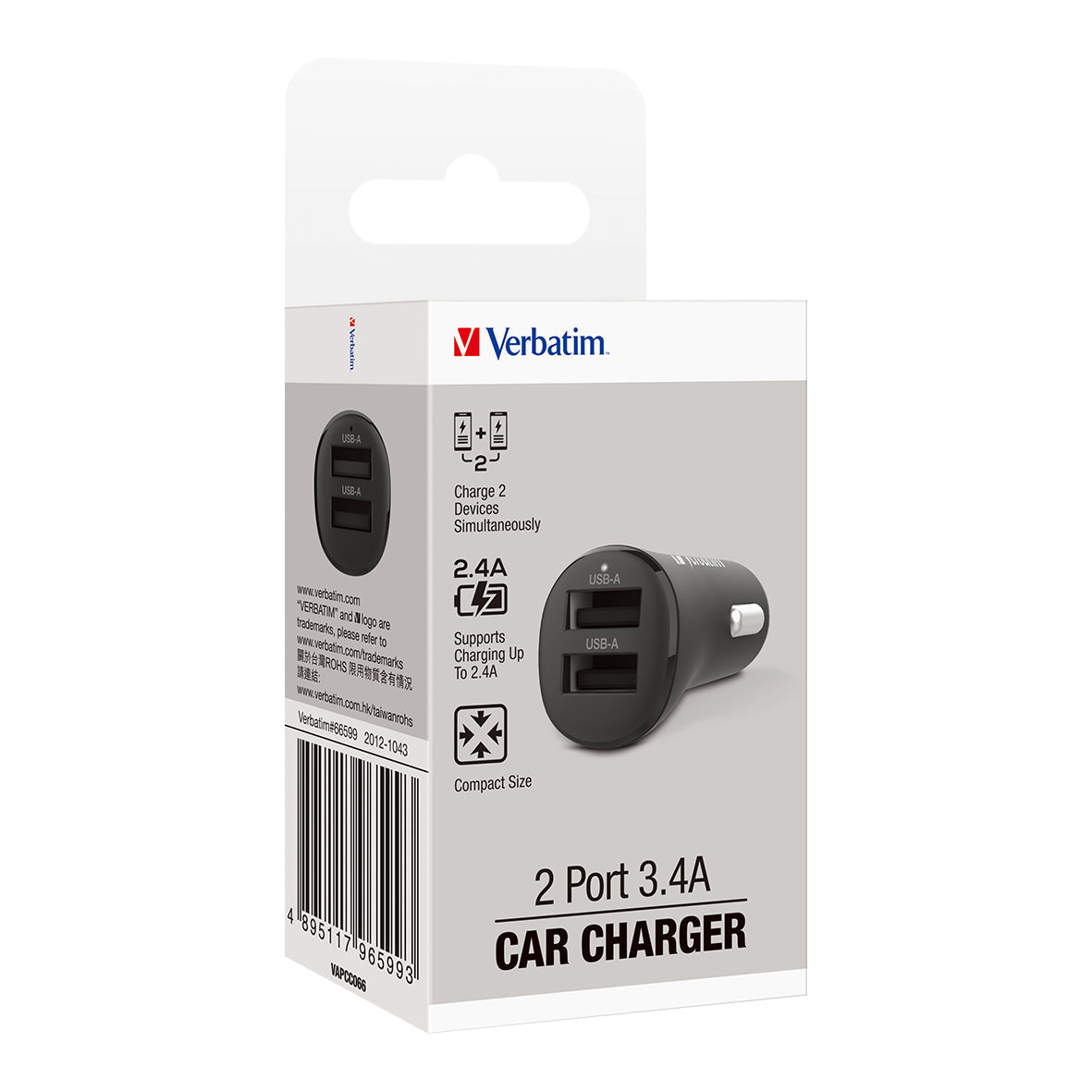 Verbatim Essentials Car Charger Dual Port 3.4A Black - Cafe Supply