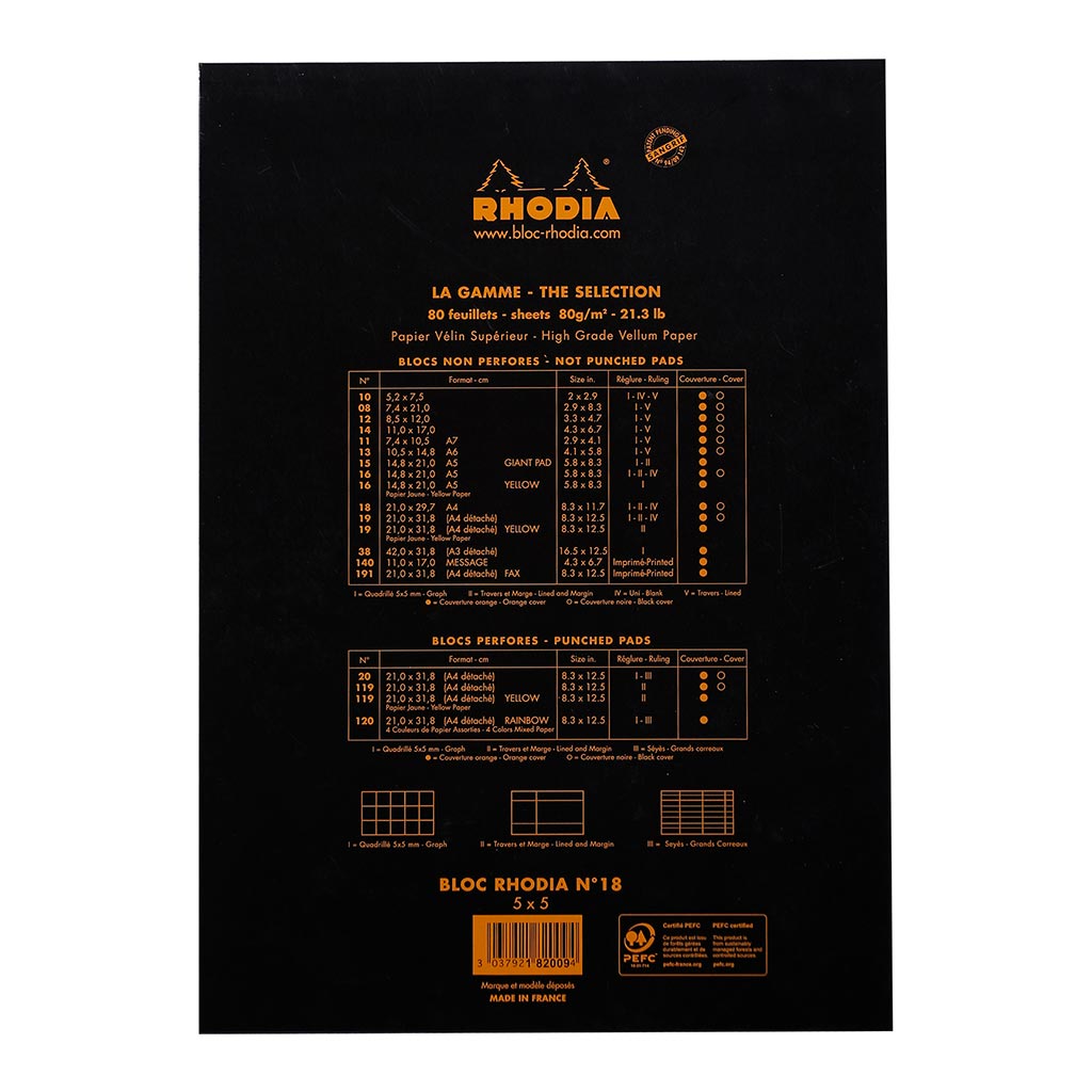 Rhodia Bloc Pad No. 18 A4 Grid Black
