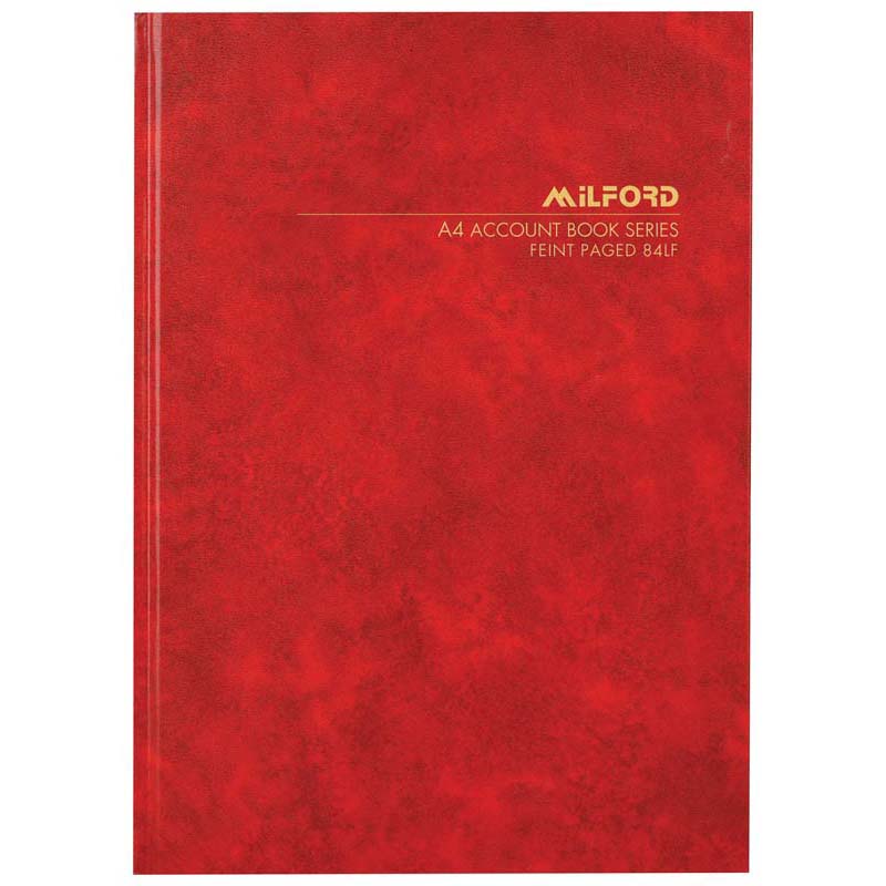 Milford A4 84lf Feint Paged Book Hard Cover - Cafe Supply