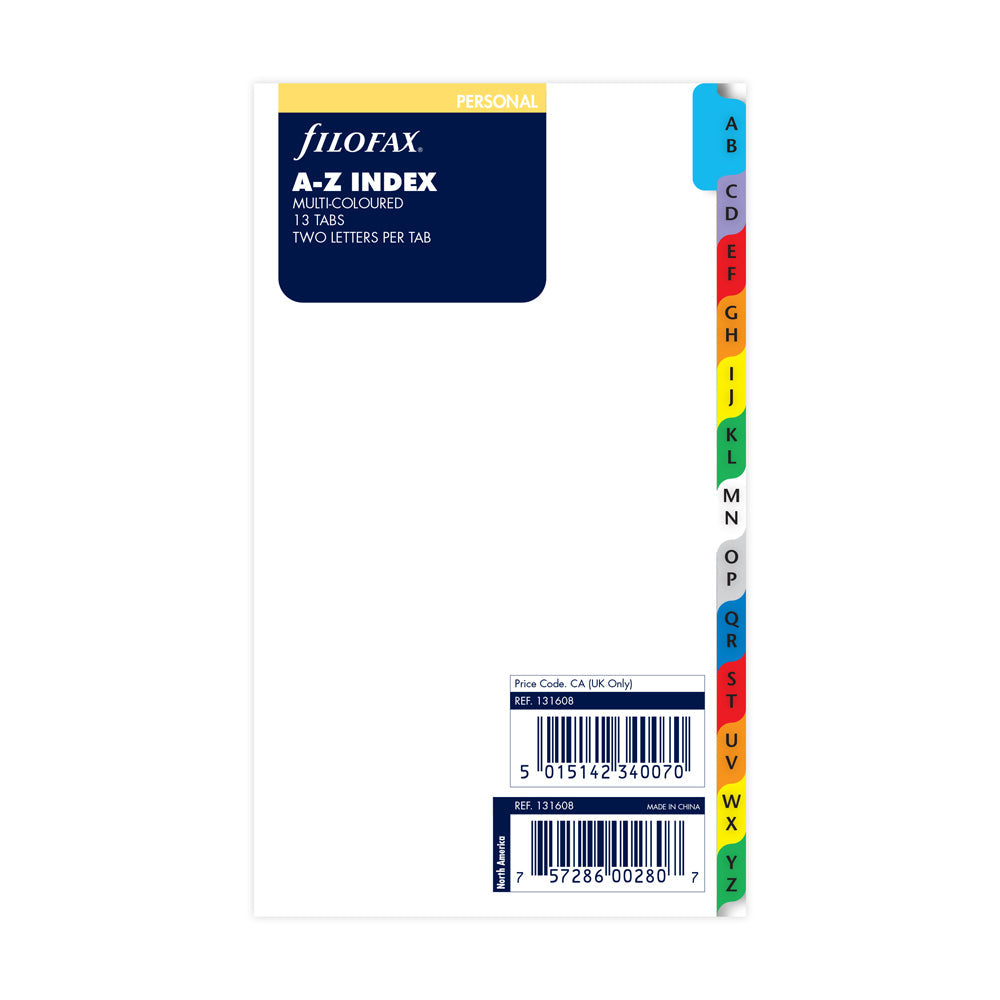 Filofax Personal Multi Coloured A-Z Index Refill