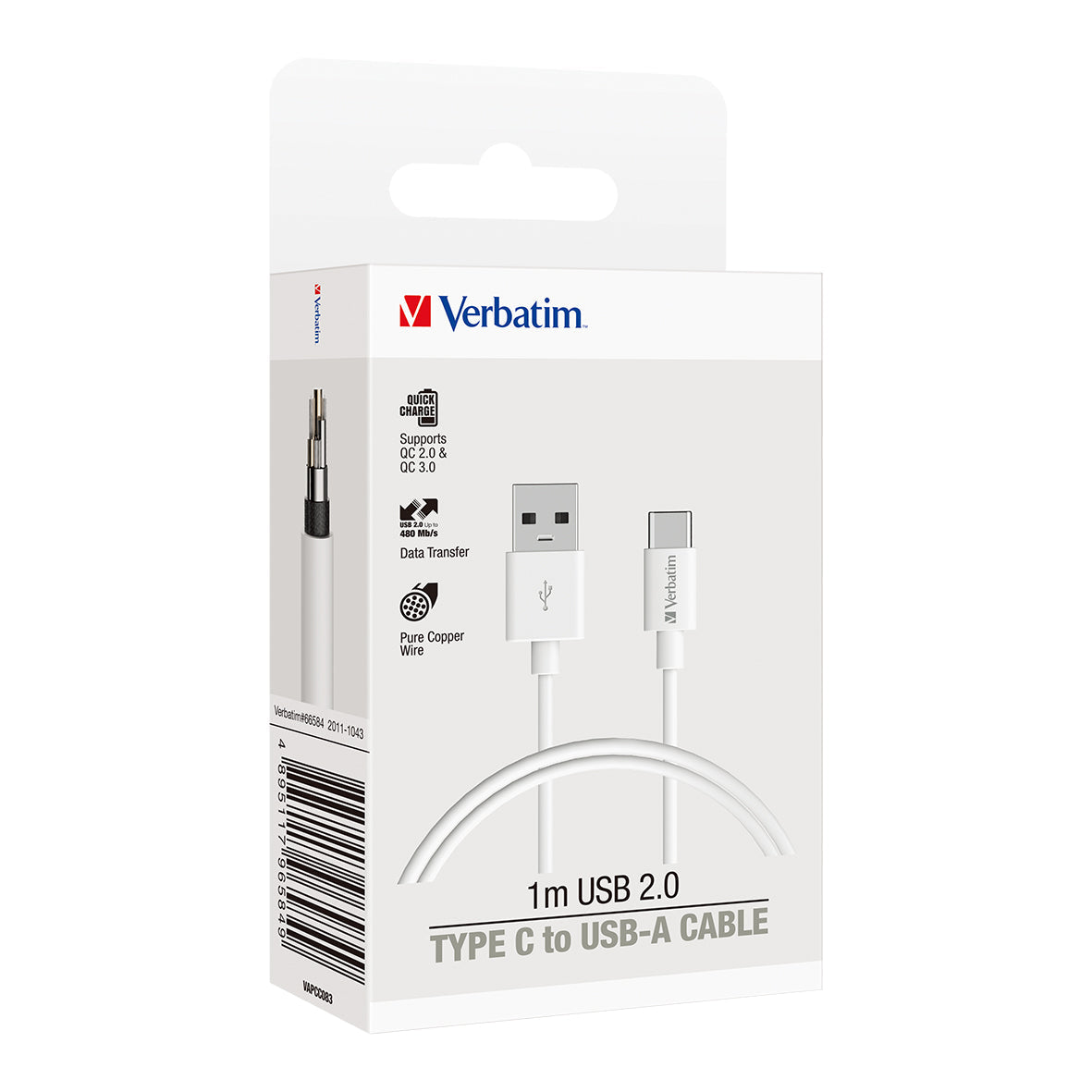 Verbatim Essentials Charge & Sync USB-C Cable 1m White - Cafe Supply