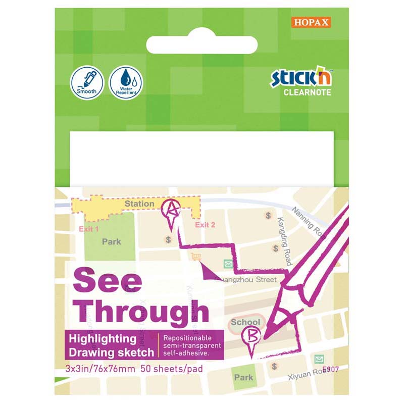 Stickn Clearnote White 76x76mm 50 Sheets Transparent