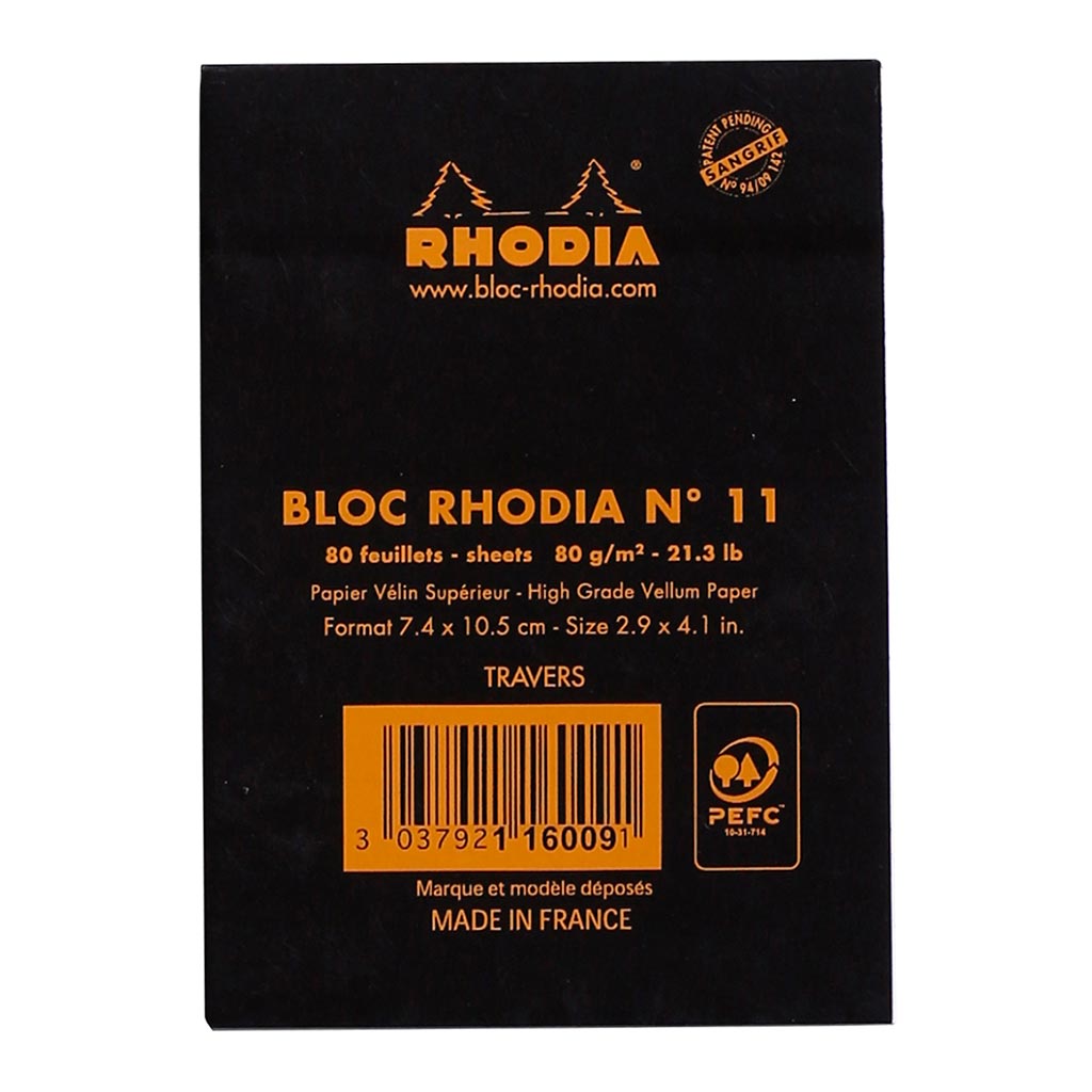 Rhodia Bloc Pad No. 11 A7 Lined Black