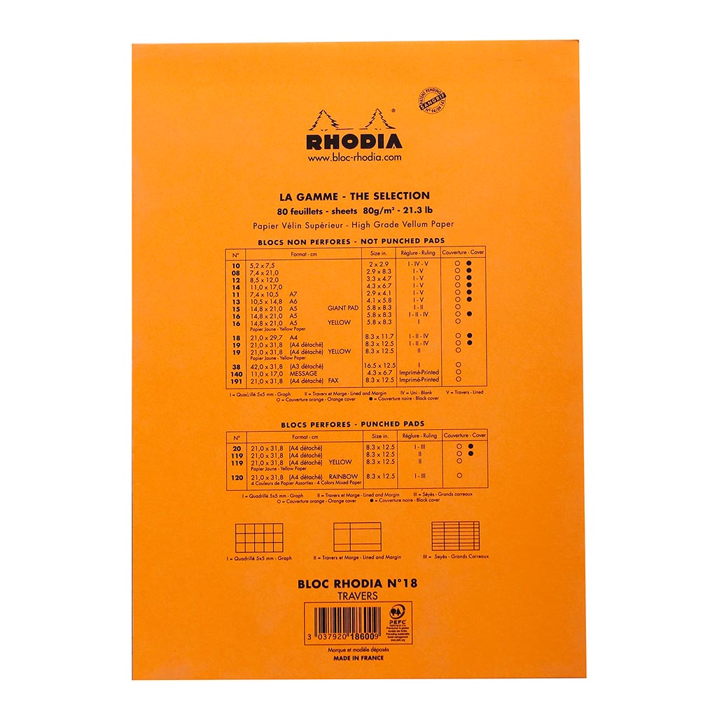 Rhodia Bloc Pad No. 18 A4 Lined Orange