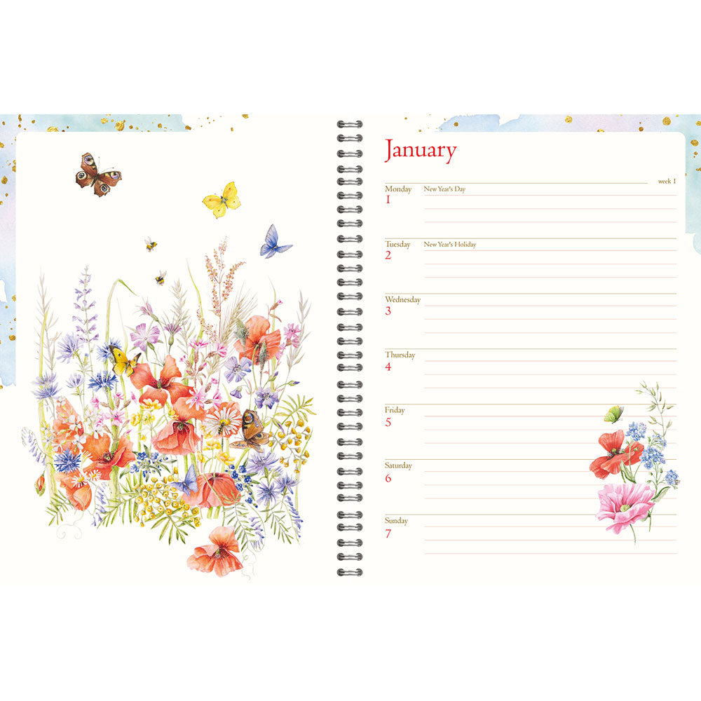 Collins J. Brinkman Flower Series 230x167MM Week To View Wiro Diary Even Year