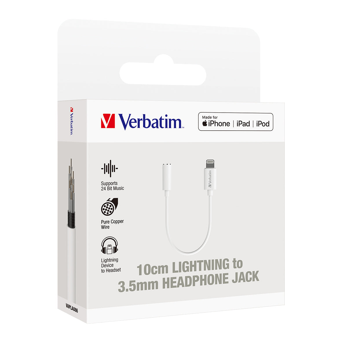 Verbatim Essentials Lightning to 3.5mm Headphone Jack 10cm White - Cafe Supply