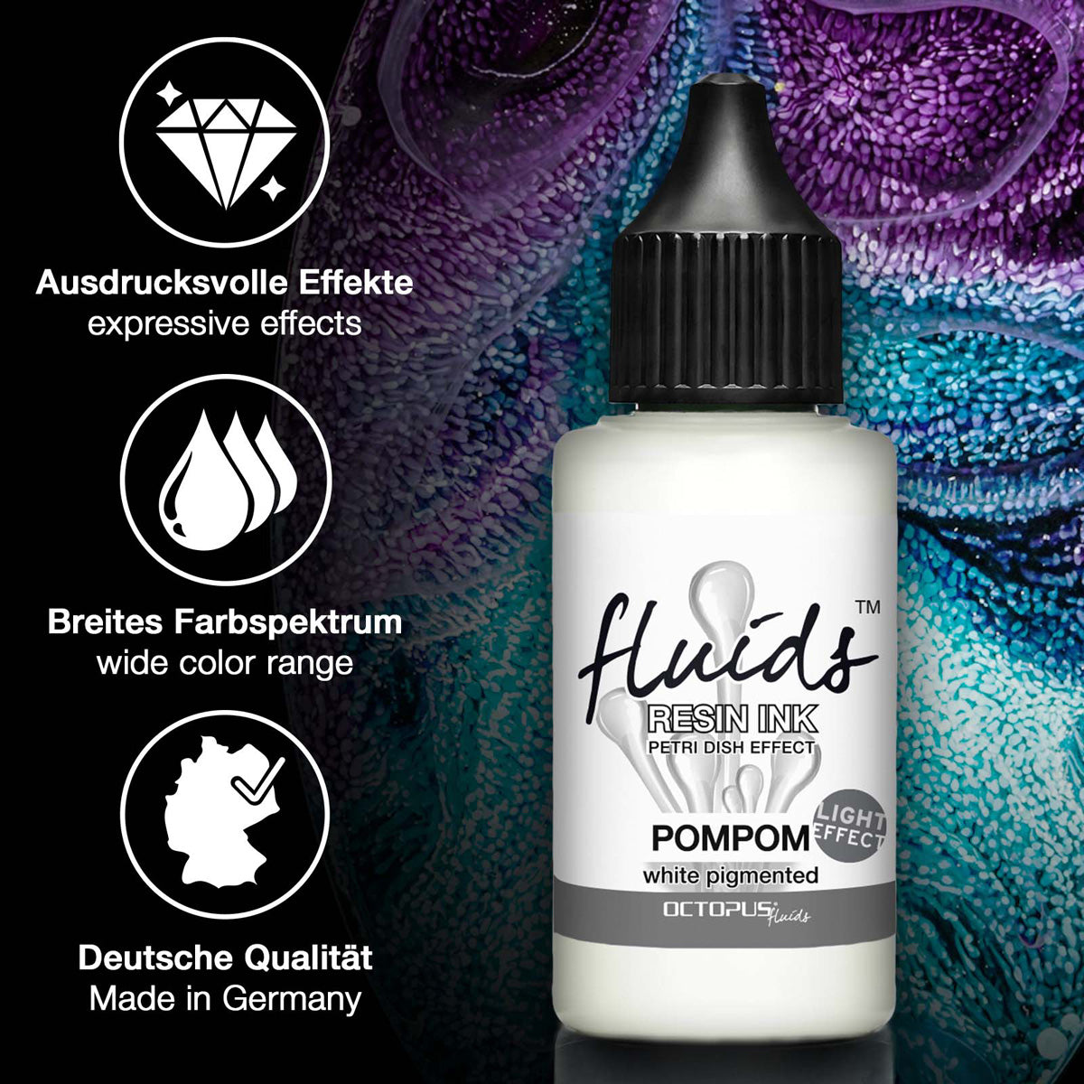 Octopus Fluids Resin Ink Pompom White Petri Dish Effect Light 30ml