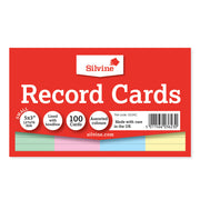 Silvine Record Cards 5x3 Ruled Assorted Colours - Cafe Supply