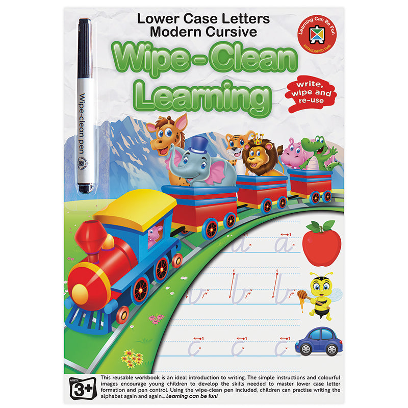 LCBF Wipe Clean Learning Book Lower Case Letter NZ Modern Cursive w/Marker - Cafe Supply