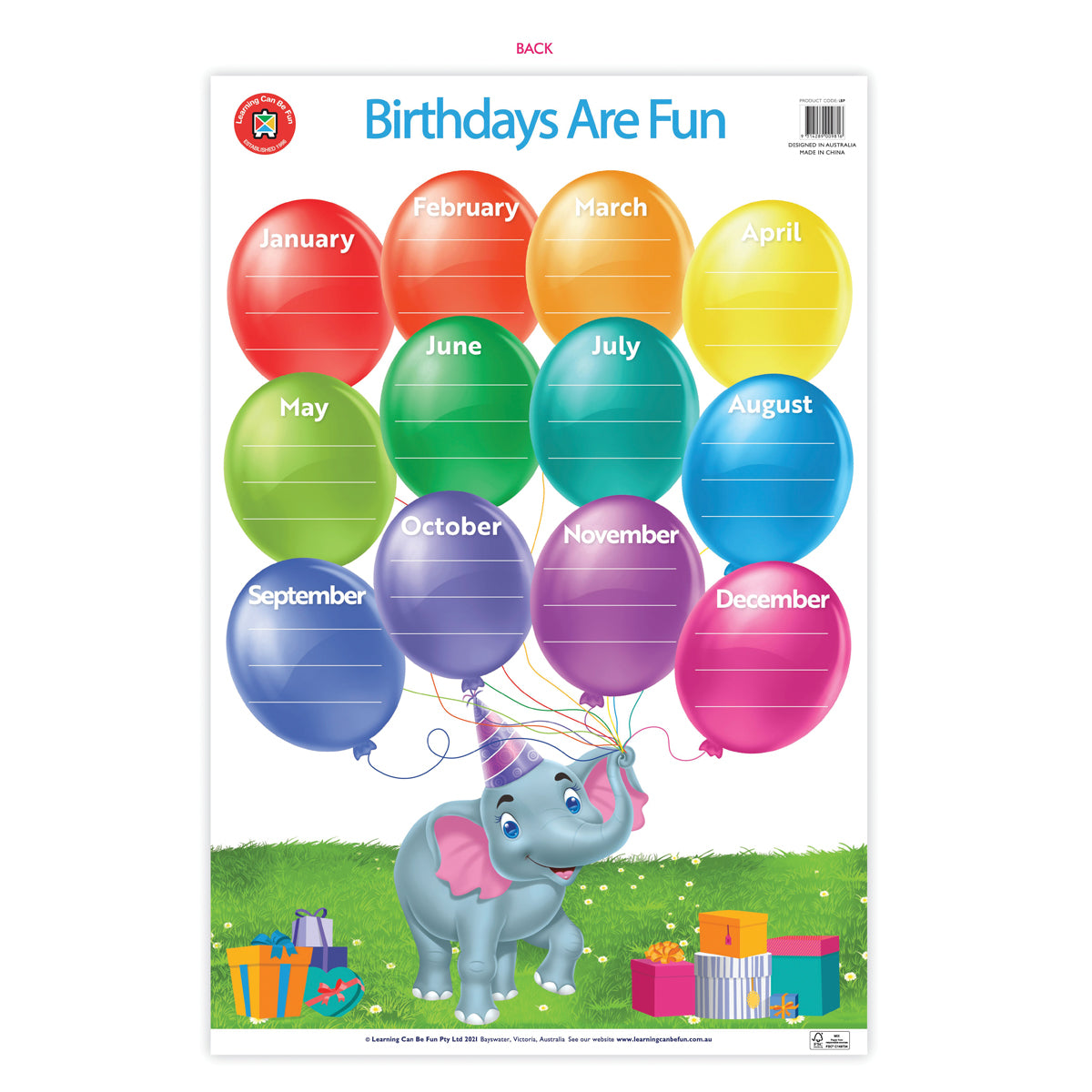 LCBF Wall Chart Birthdays Are Fun Poster - Cafe Supply