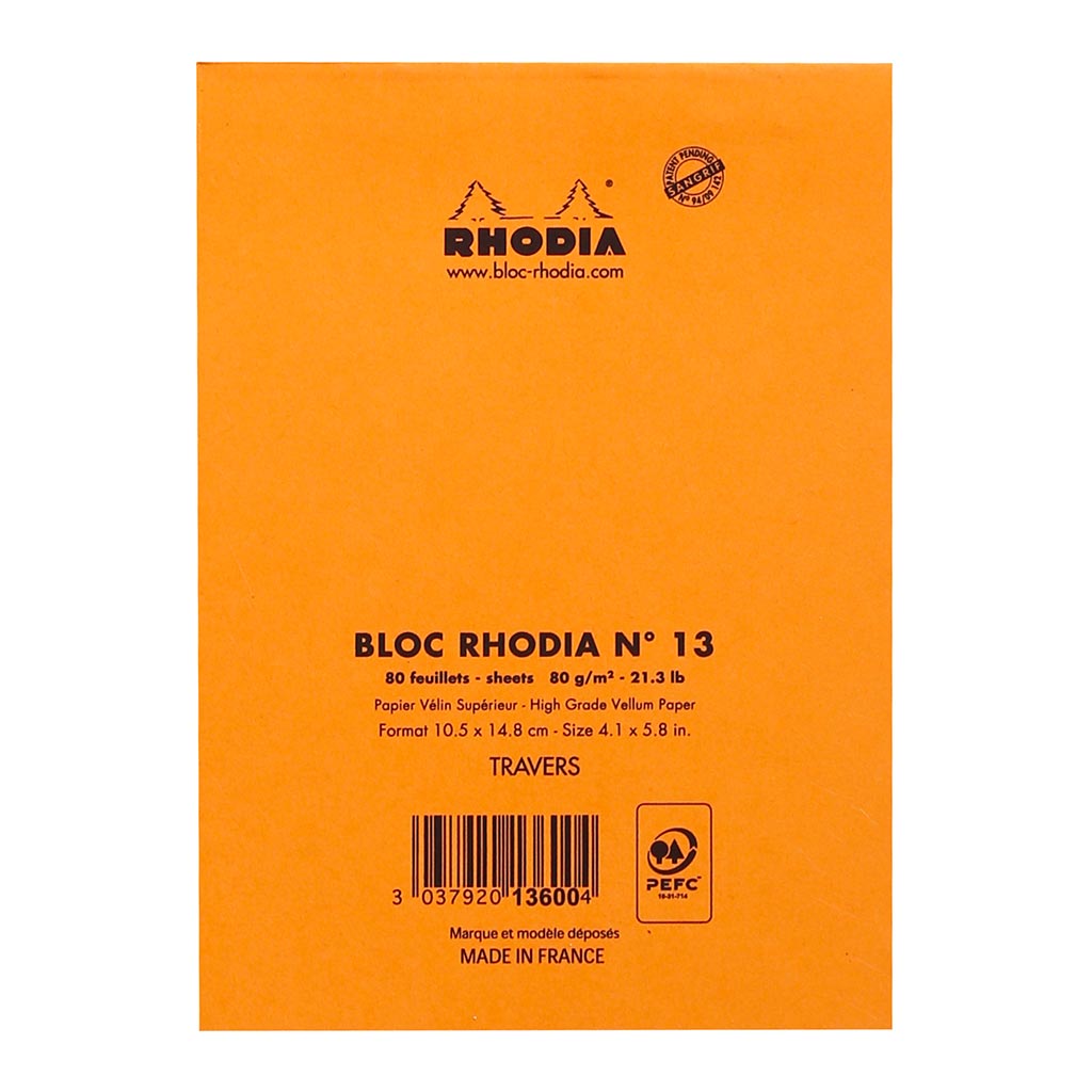 Rhodia Bloc Pad No. 13 A6 Lined Orange