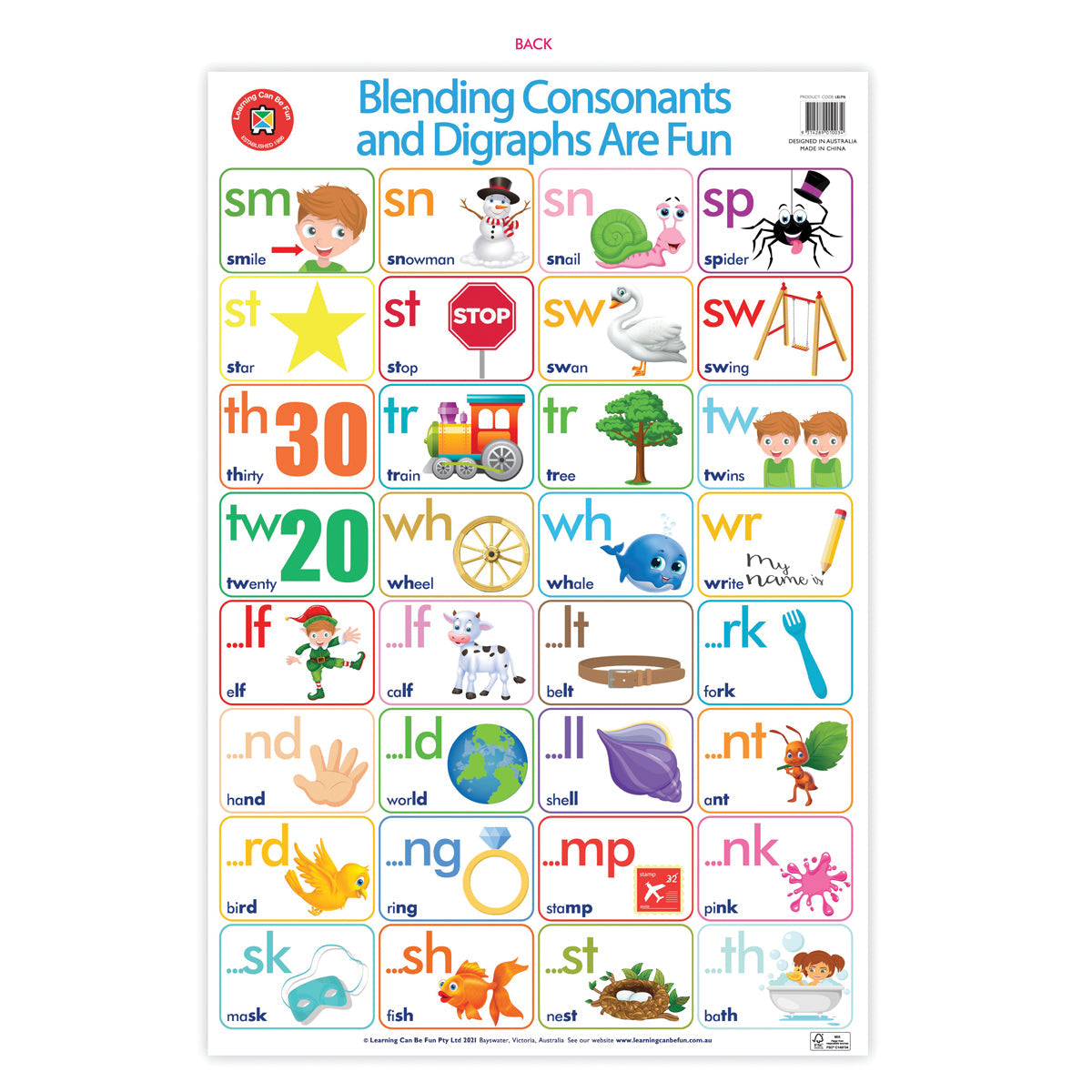 LCBF Wall Chart Blending Consonants and Digraphs Are Fun Poster - Cafe Supply