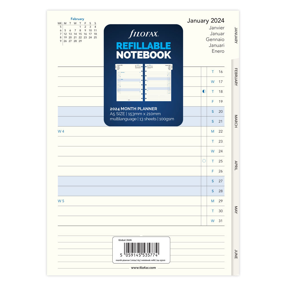 Filofax Refill Notebook A5 Month Planner 2024
