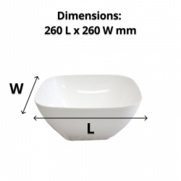 Salad Bowl White Plastic 260mm Square - Cafe Supply
