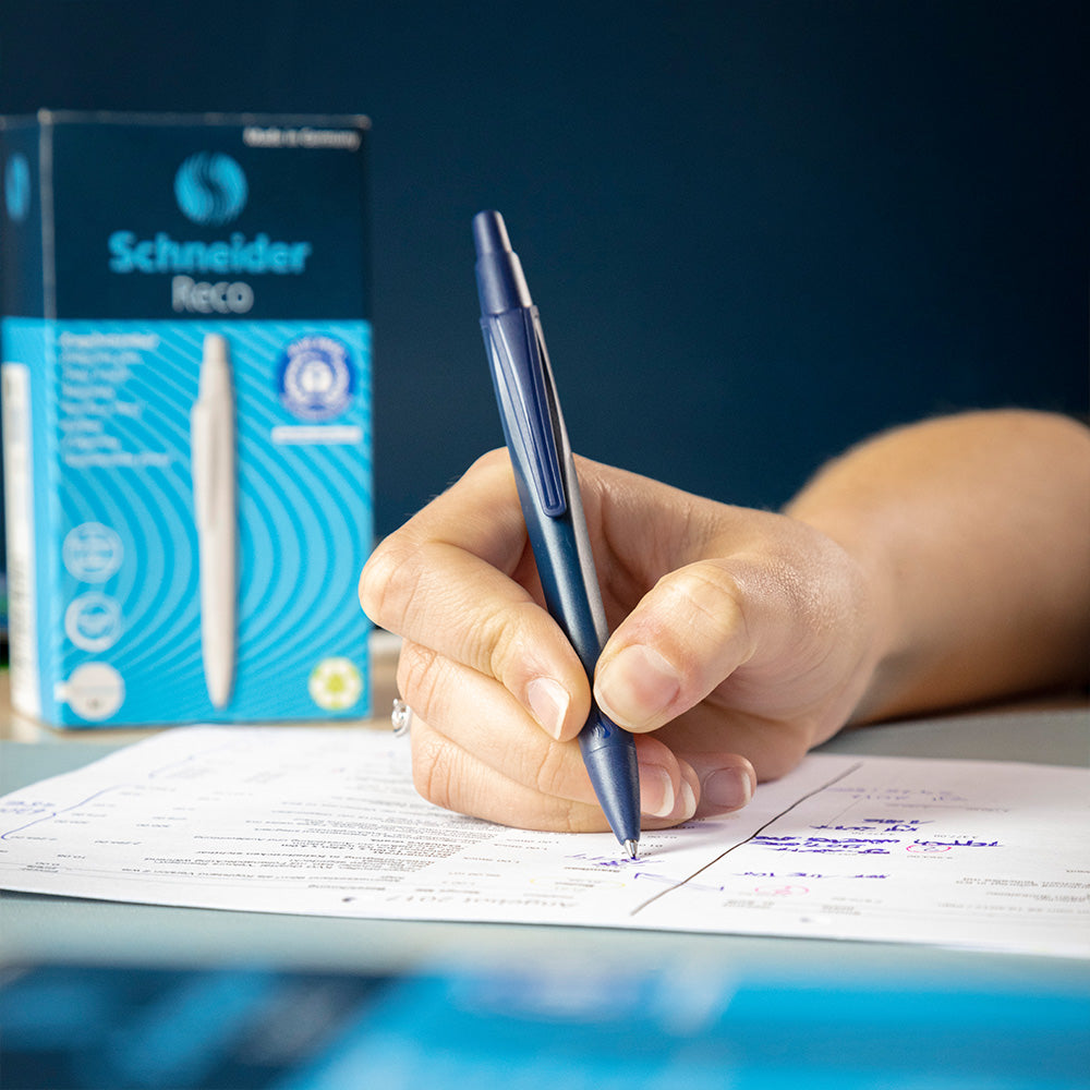 Schneider Ballpoint Pen Reco Medium Blue Ink Dark Blue Barrel - Cafe Supply