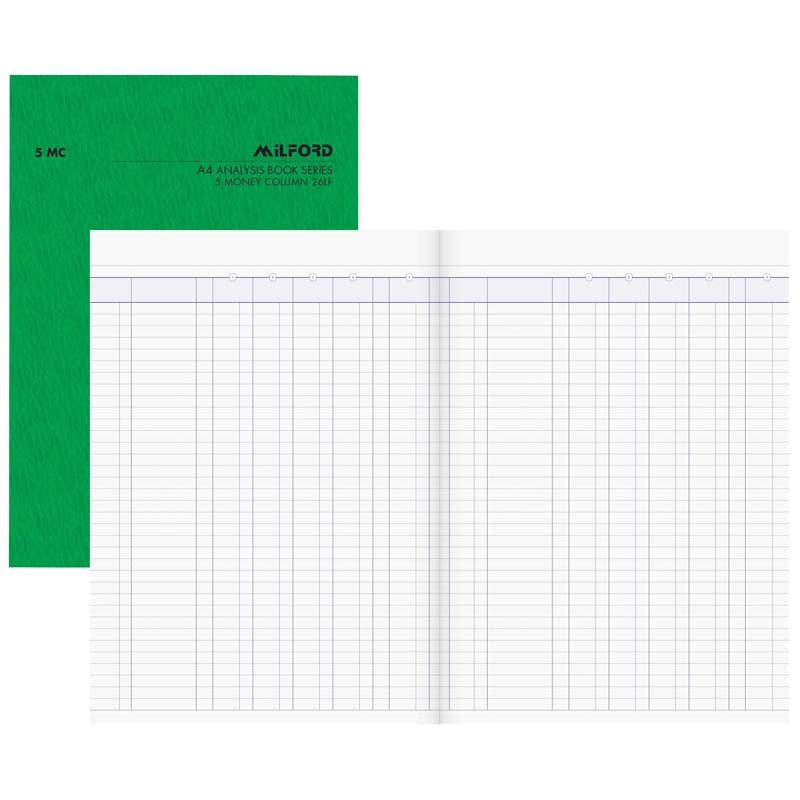 Milford A4 5 Money Column 26 Leaf Limp Analysis Book - Cafe Supply