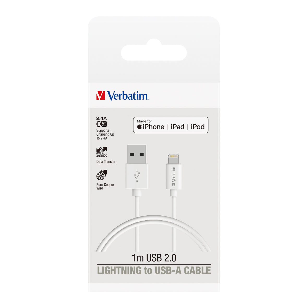 Verbatim Essentials Charge & Sync Lightning Cable 1m White - Cafe Supply