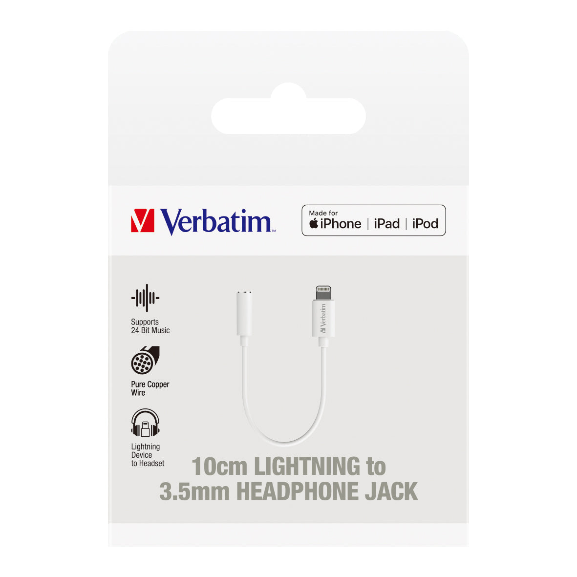 Verbatim Essentials Lightning to 3.5mm Headphone Jack 10cm White - Cafe Supply