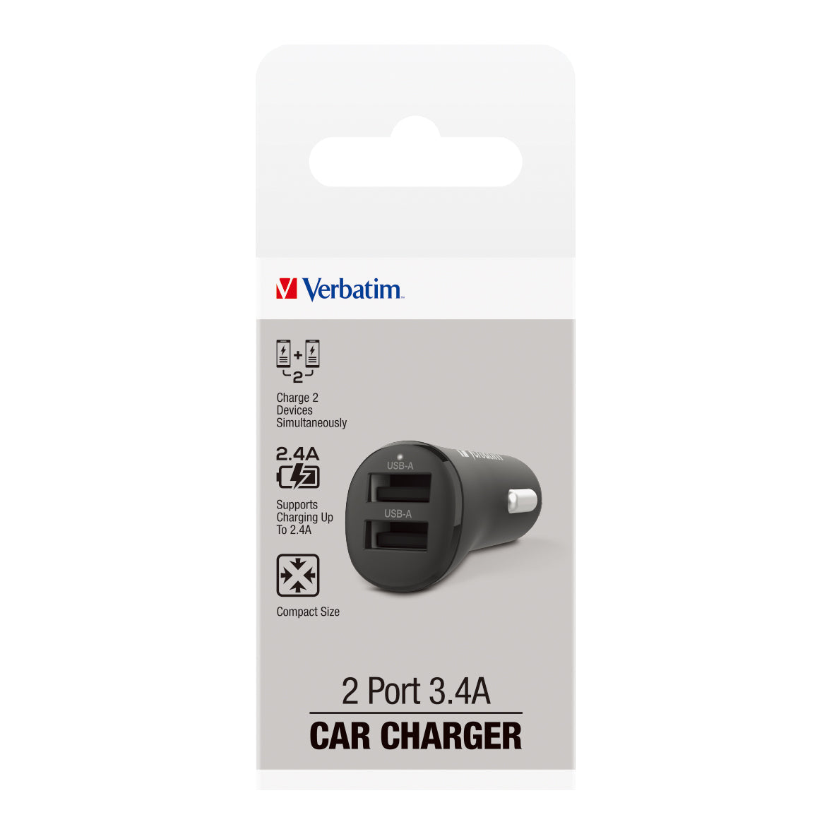 Verbatim Essentials Car Charger Dual Port 3.4A Black - Cafe Supply