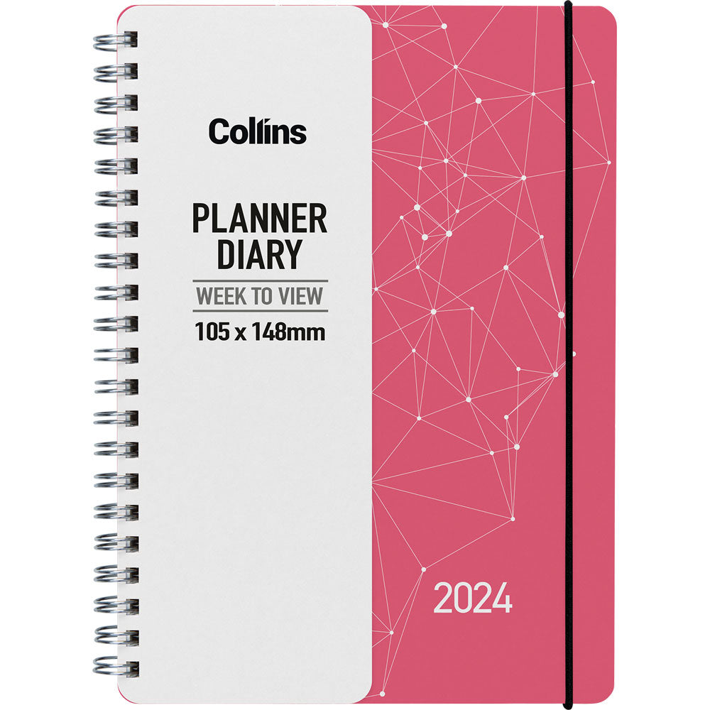 Collins Fascinate Pocket Week To View Diary Coral Pink Wiro Even Year
