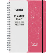 Collins Fascinate Pocket Week To View Diary Coral Pink Wiro Even Year