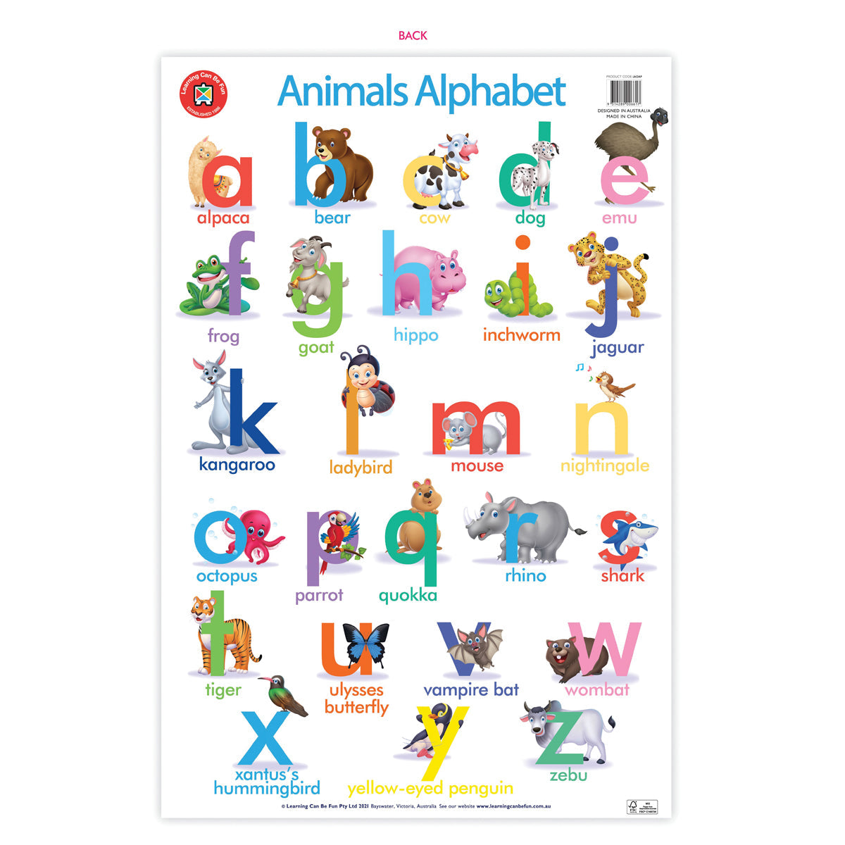LCBF Wall Chart The Alphabet of Animals Poster - Cafe Supply