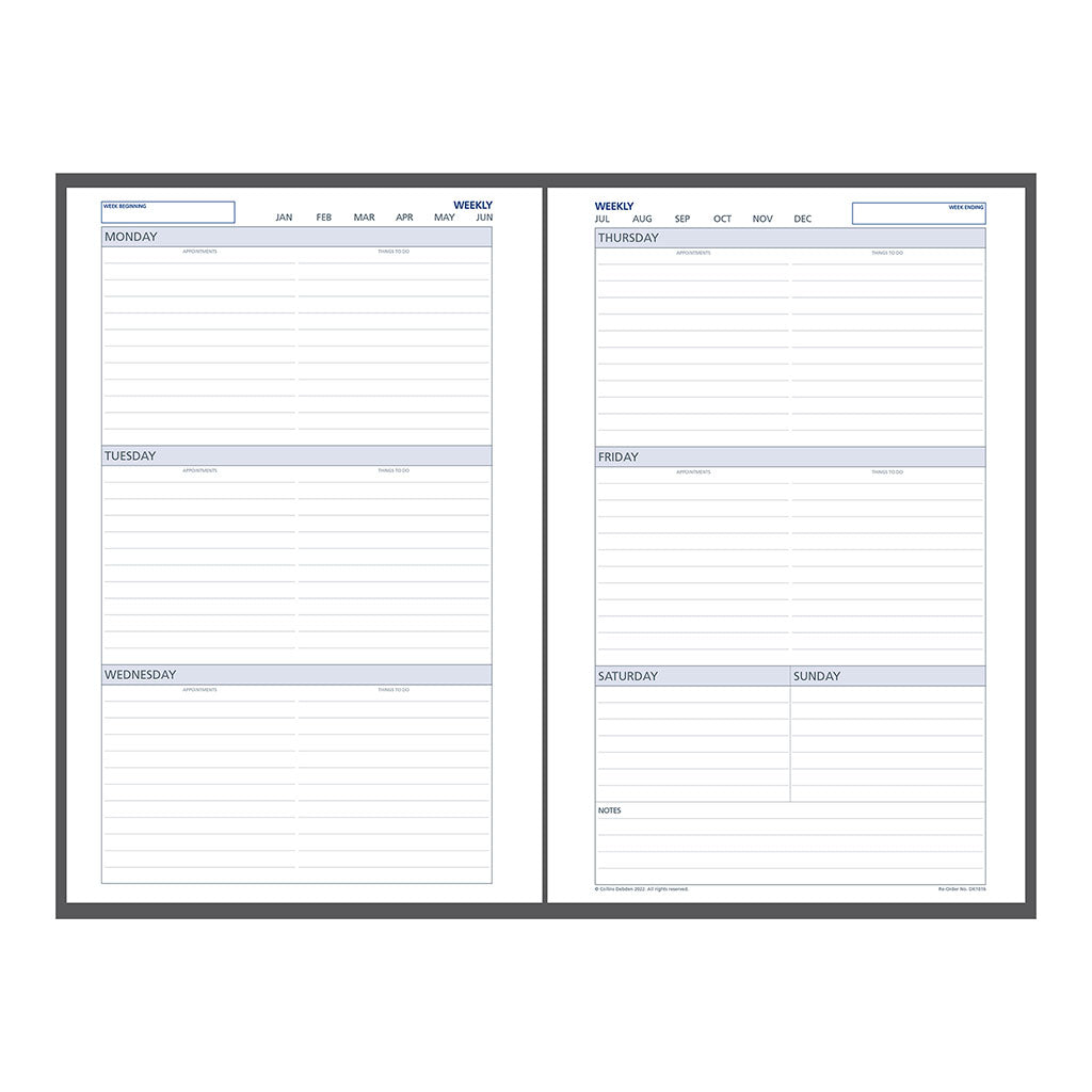 Debden Desk Dayplanner Refill Undated Week to View