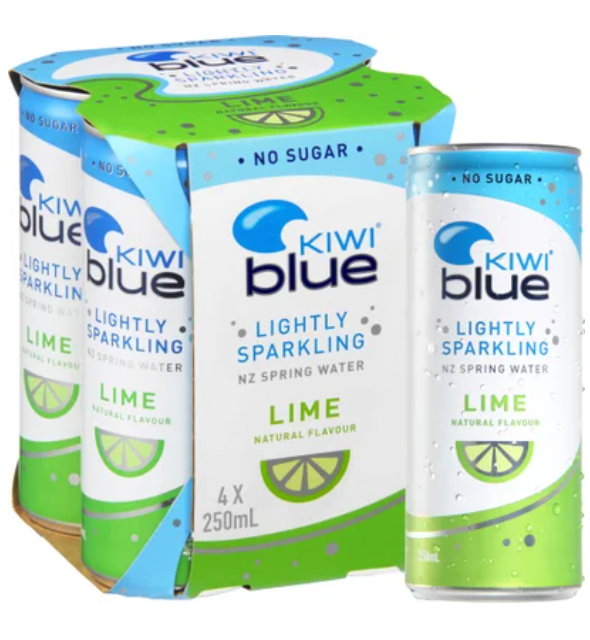Kiwi Blue Lime Lightly Sparkling NZ Spring Water 4pk