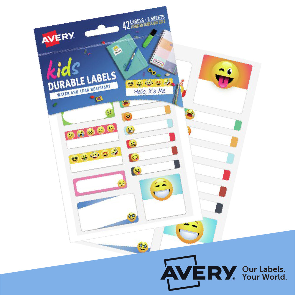 Avery School Label Multipack - Hello It's Me Emoji 42 Pack - Cafe Supply