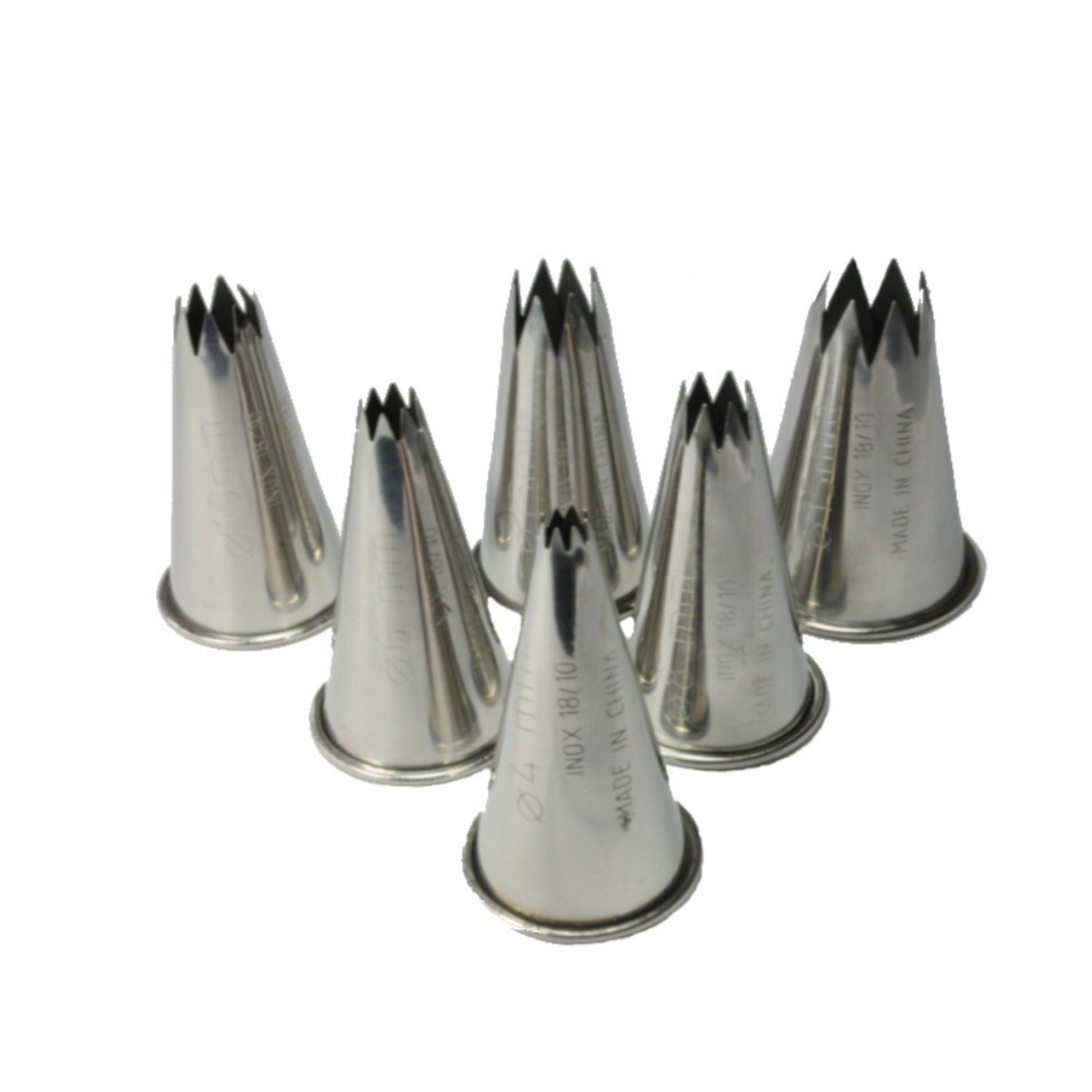Stainless Steel Star Piping Tube Set (4, 6, 8, 10, 13 and 15mm) - Cafe Supply