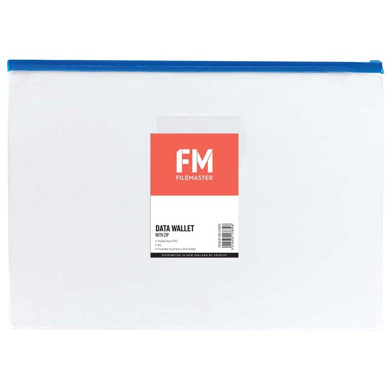 FM Data Wallet A4 Clear PVC With Zip Assorted - Cafe Supply