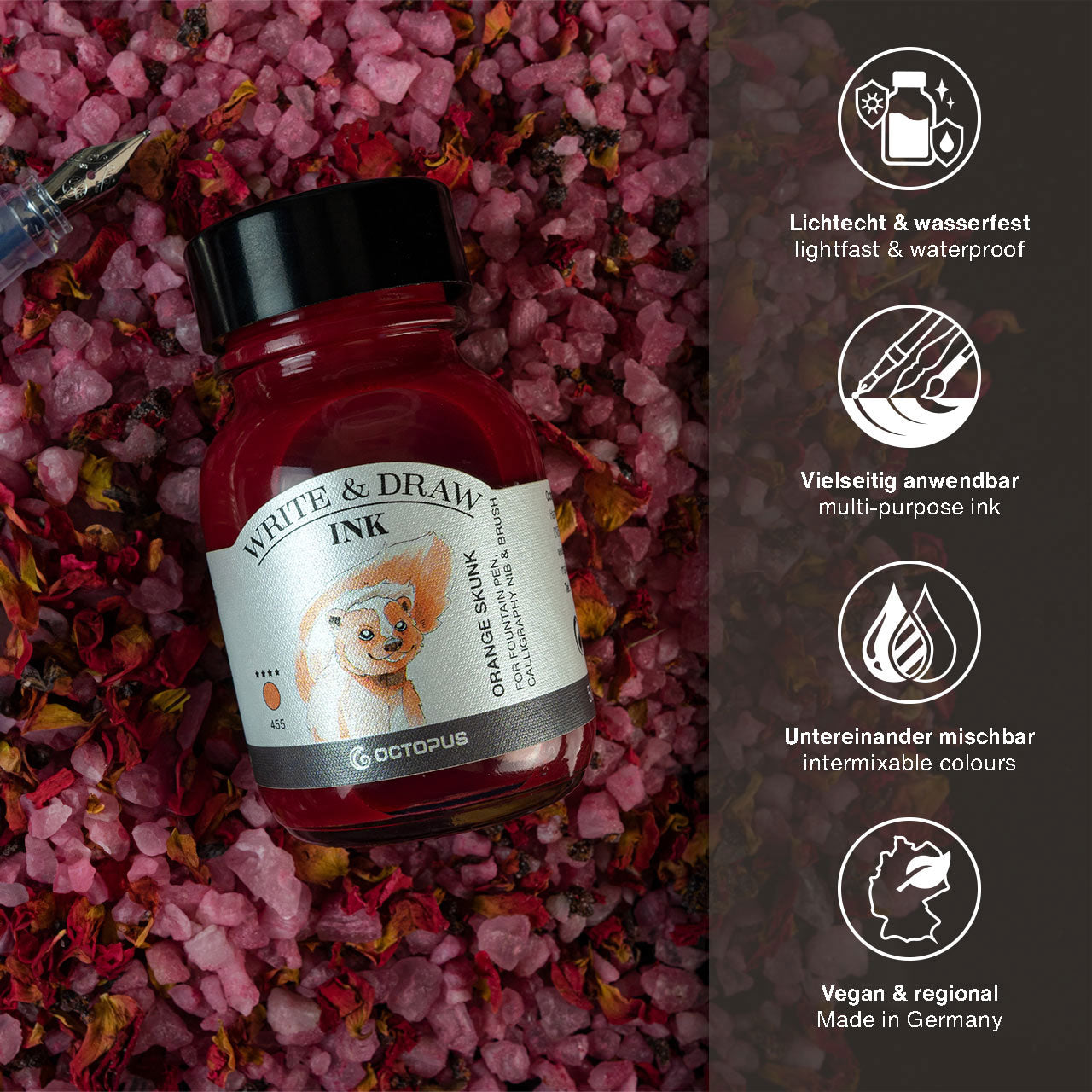 Octopus Fluids Write and Draw Ink 455 Orange Skunk 50ml