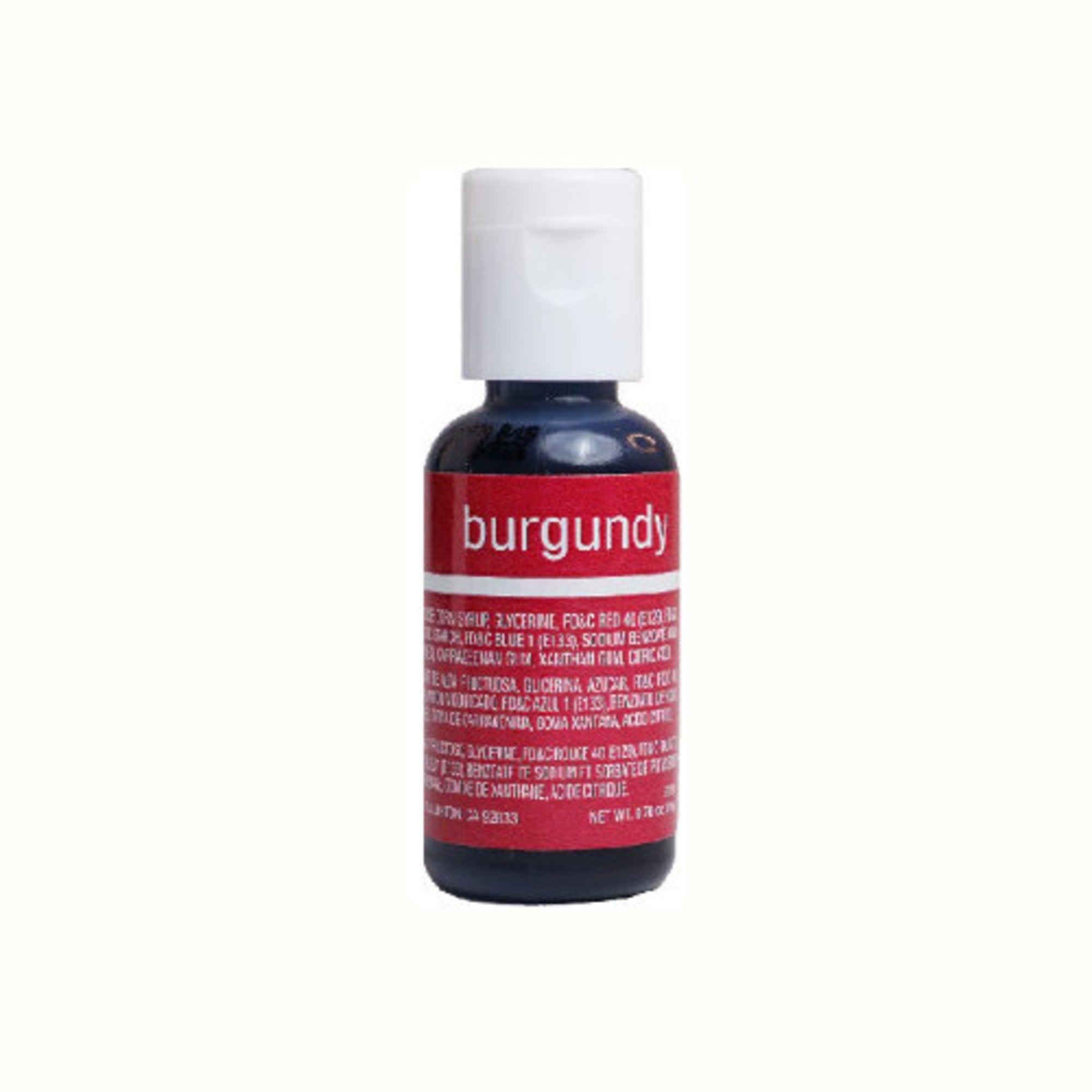 Chefmaster Liqua Gel Burgundy .70oz Bottle - Cafe Supply