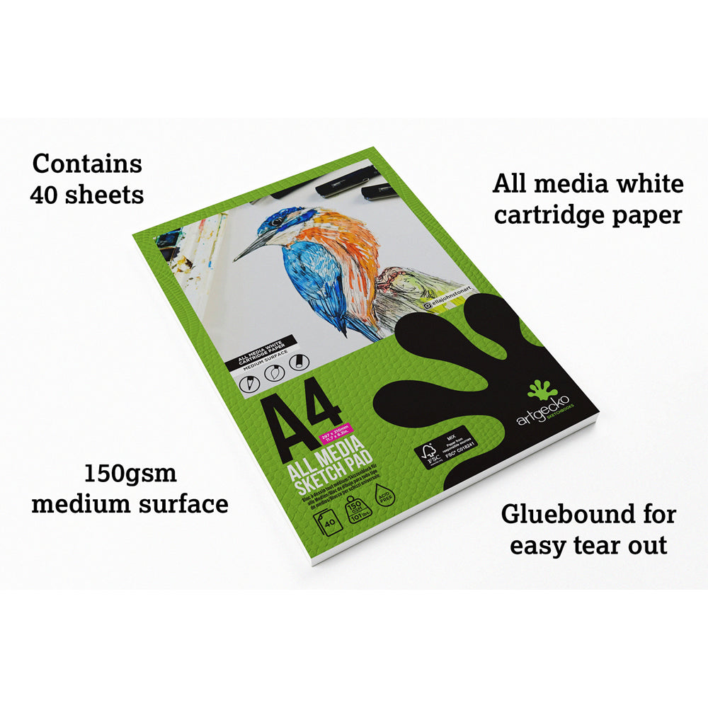 Artgecko Pro All Media Sketchpad A4 40 Sheets 150gsm White Paper - Cafe Supply