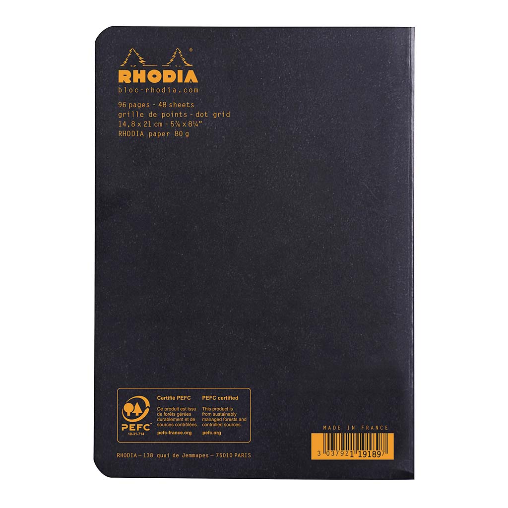 Rhodia Classic Notebook Stapled A5 Lined Black