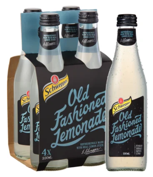 Schweppes Old Fashioned Lemonade Soft Drink Bottles 4 x 330ml