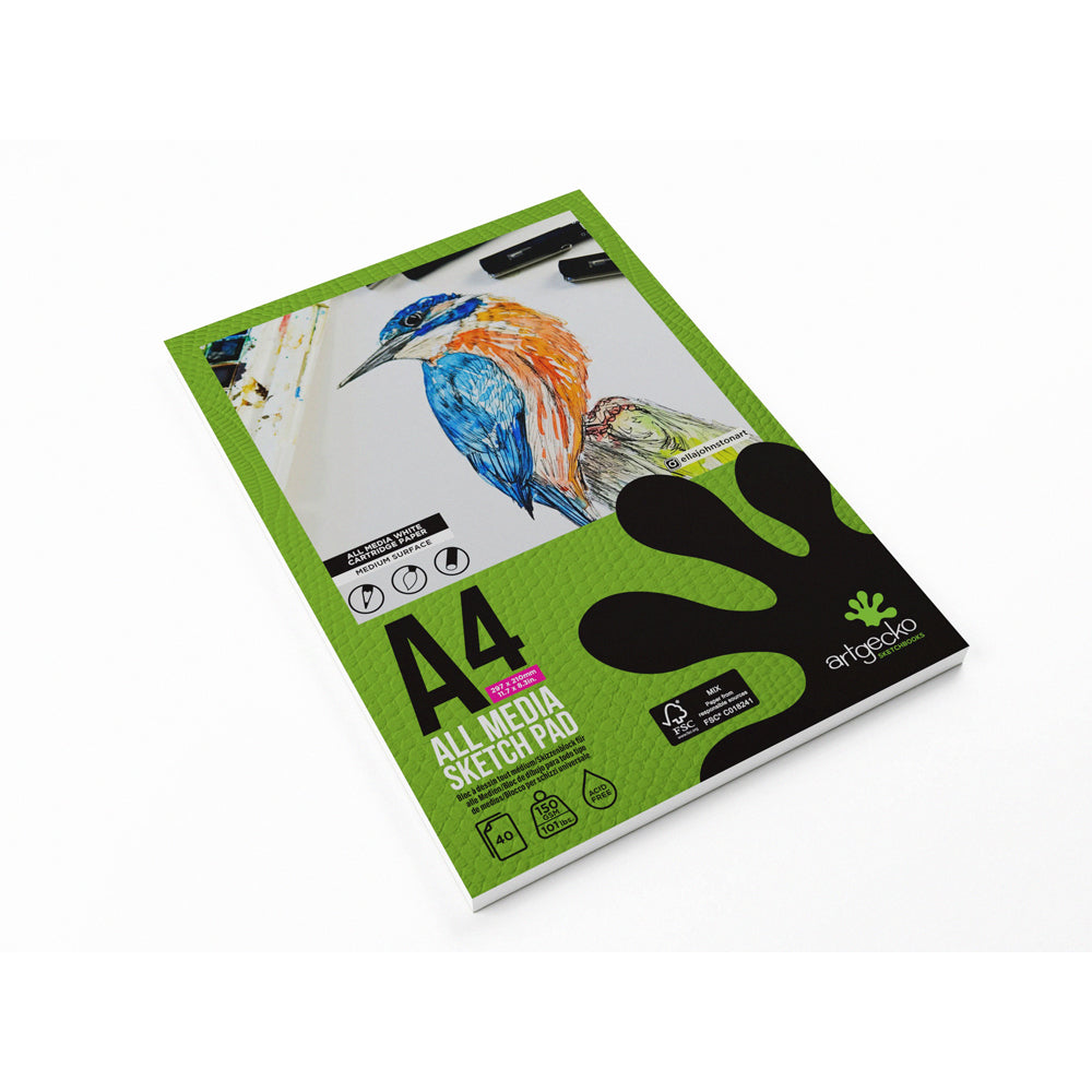 Artgecko Pro All Media Sketchpad A4 40 Sheets 150gsm White Paper - Cafe Supply