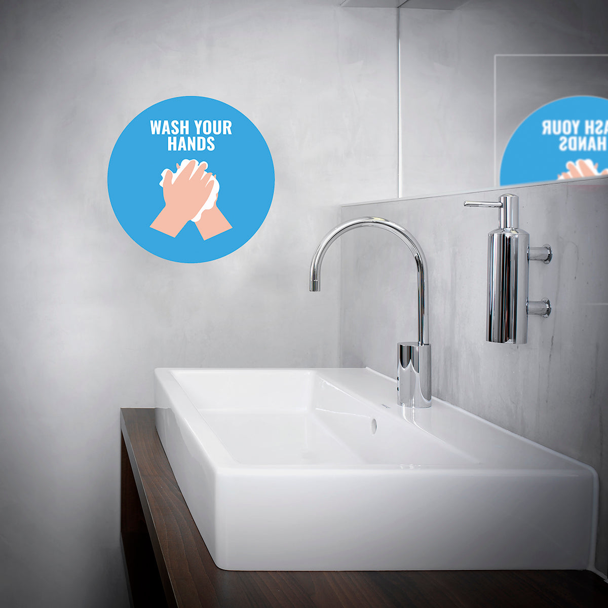 Avery Pre-Printed Self-Adhesive Sign Wash Your Hands Round 20cm 5 Sheets - Cafe Supply