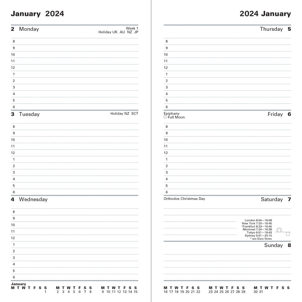 Letts of London Diary Connoisseur Slim Week to View English Black Even Year