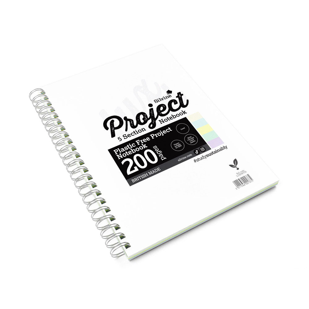 Silvine Tinted Project Book A4+ 5 Section 8mm Lined with Margin 200 Pages - Cafe Supply