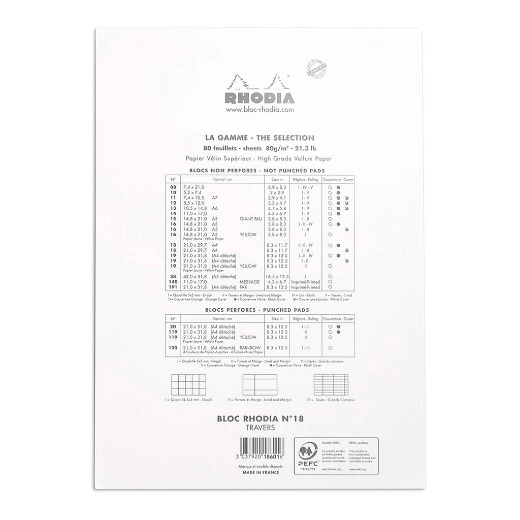 Rhodia Bloc Pad No. 18 A4 Lined White