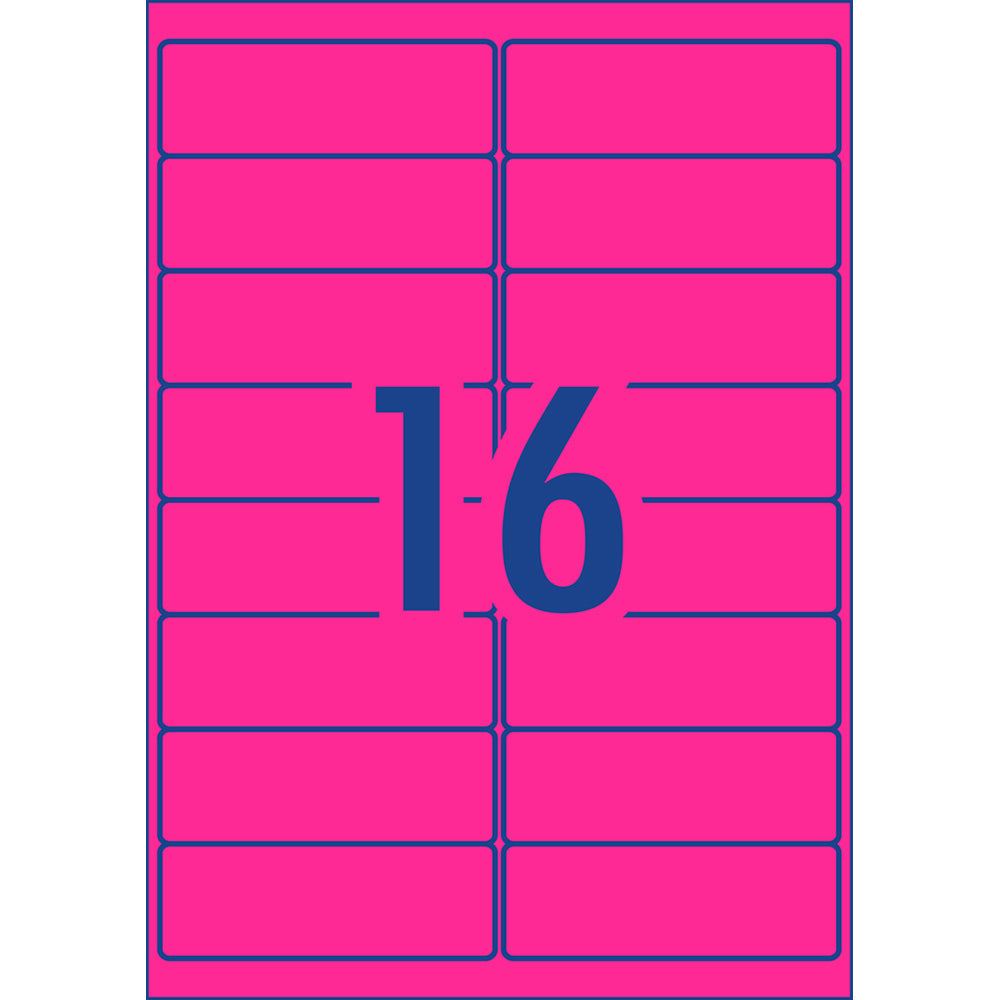 Avery Shipping Label L7162FP Fluoro Pink Laser 99.1x34mm 16up 25 Sheets - Cafe Supply