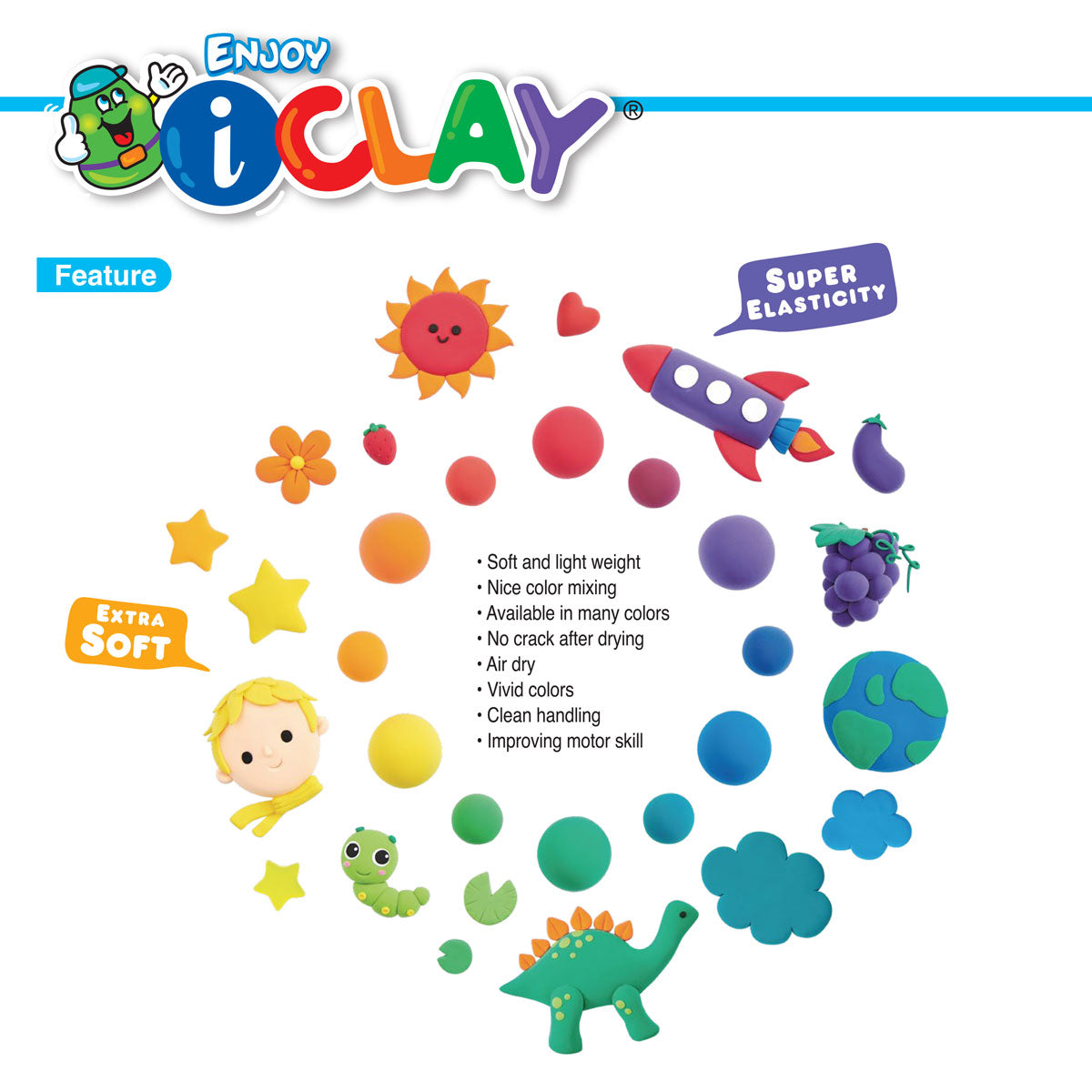 Amos i-Clay Modelling Clay Kit 18g x 6 pieces with Modelling Tools