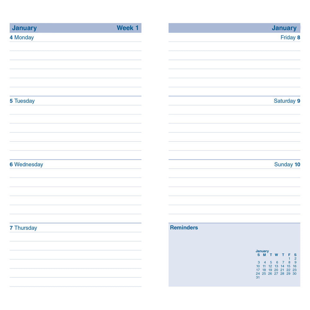 Letts of London Diary Principal Slim Week to View English Blue Even Year