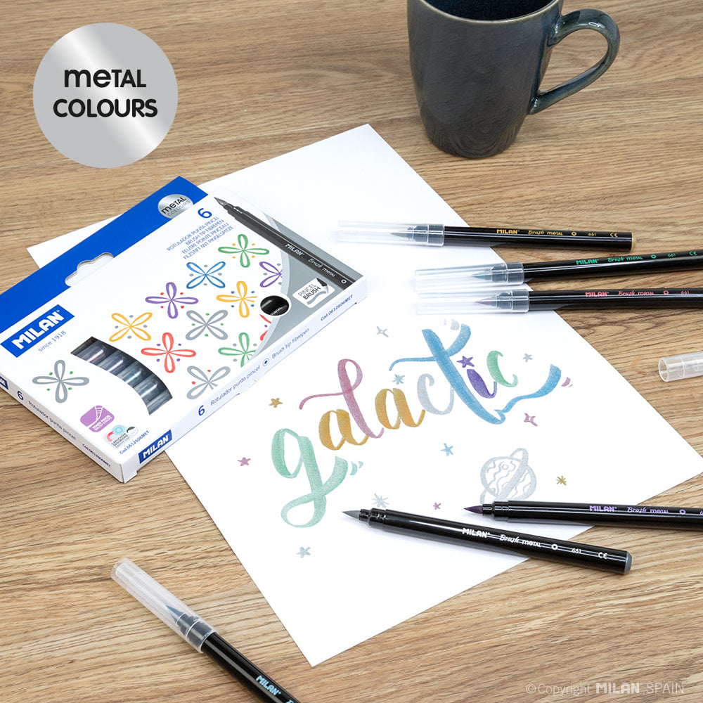 Milan Markers Brush Tip Metallic Pack 6 - Cafe Supply